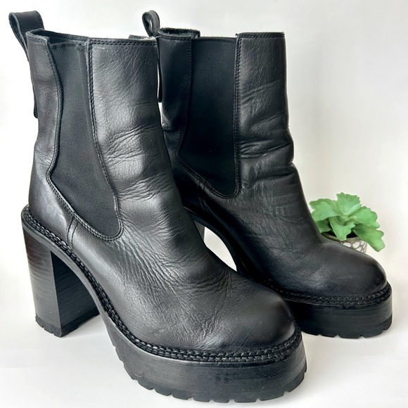 Aqua Rouge Platform High Heel Chelsea Boots Black Leather Chunky Lug Sole Size 9 - Picture 8 of 14